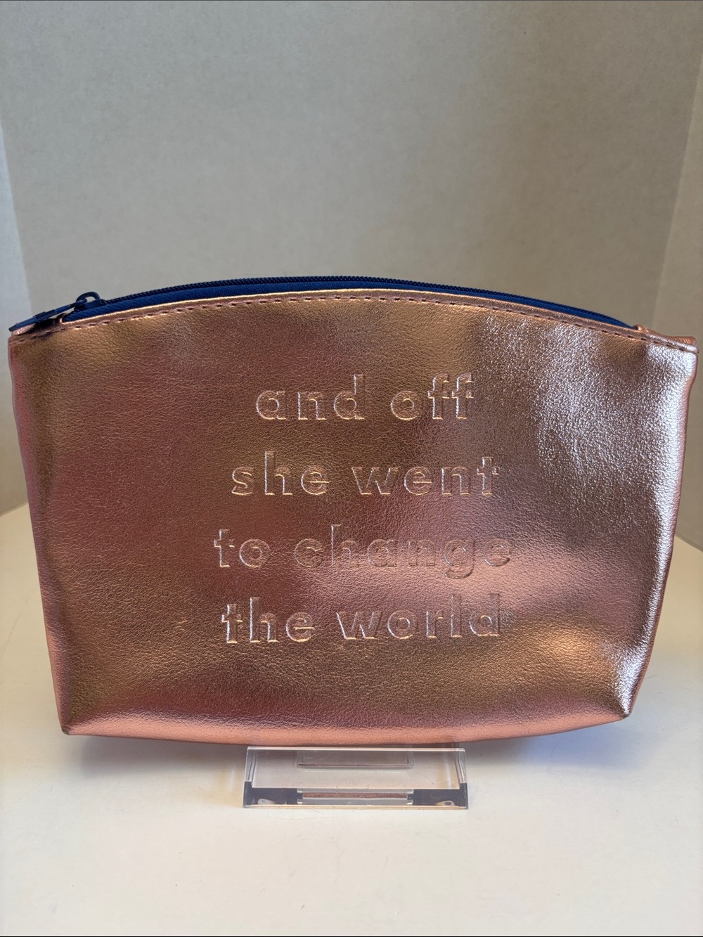 Ipsy Rose Gold Metallic Pouch with Embossed Quote NWOT